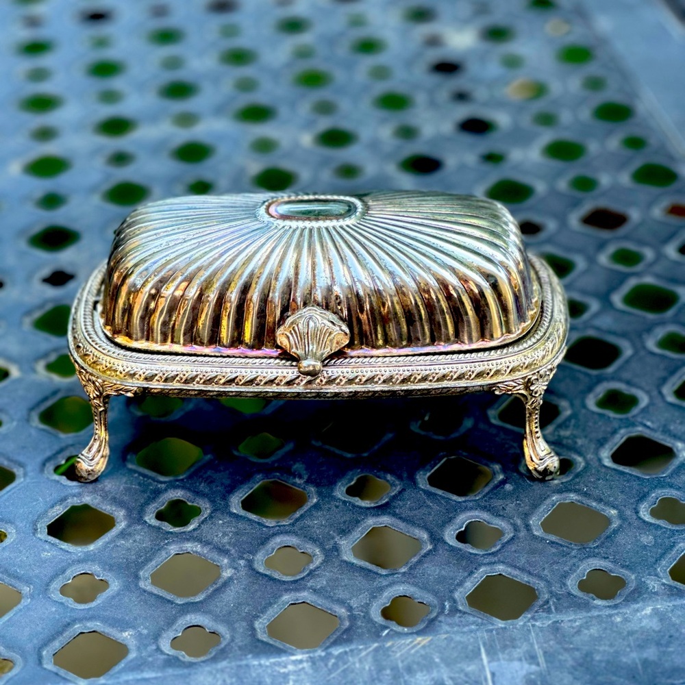 Vintage Silver Tone Footed Trinket Box
